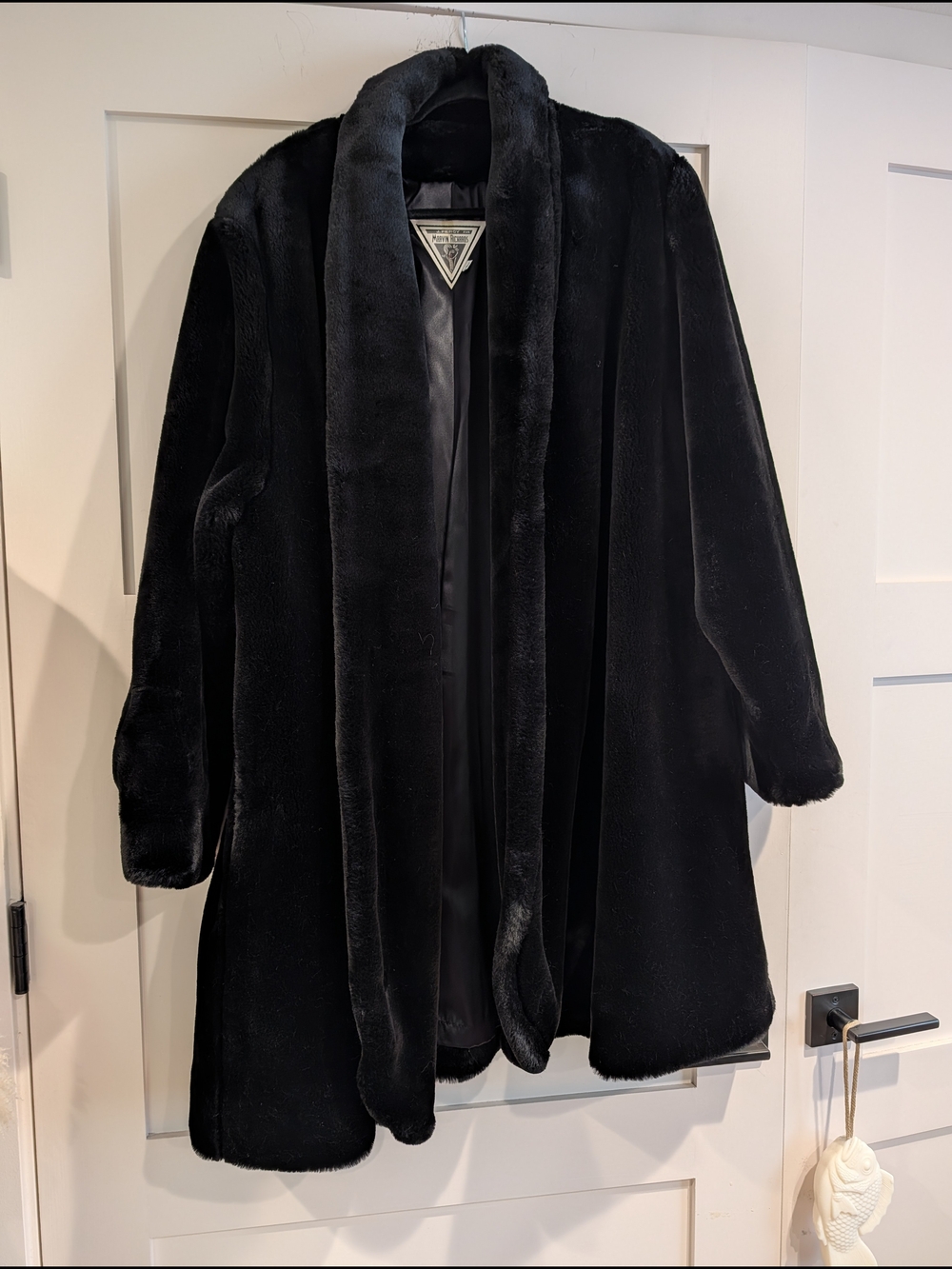 J. Percy For Marvin Richards Black Plush Faux Fur Teddy Opera Coat